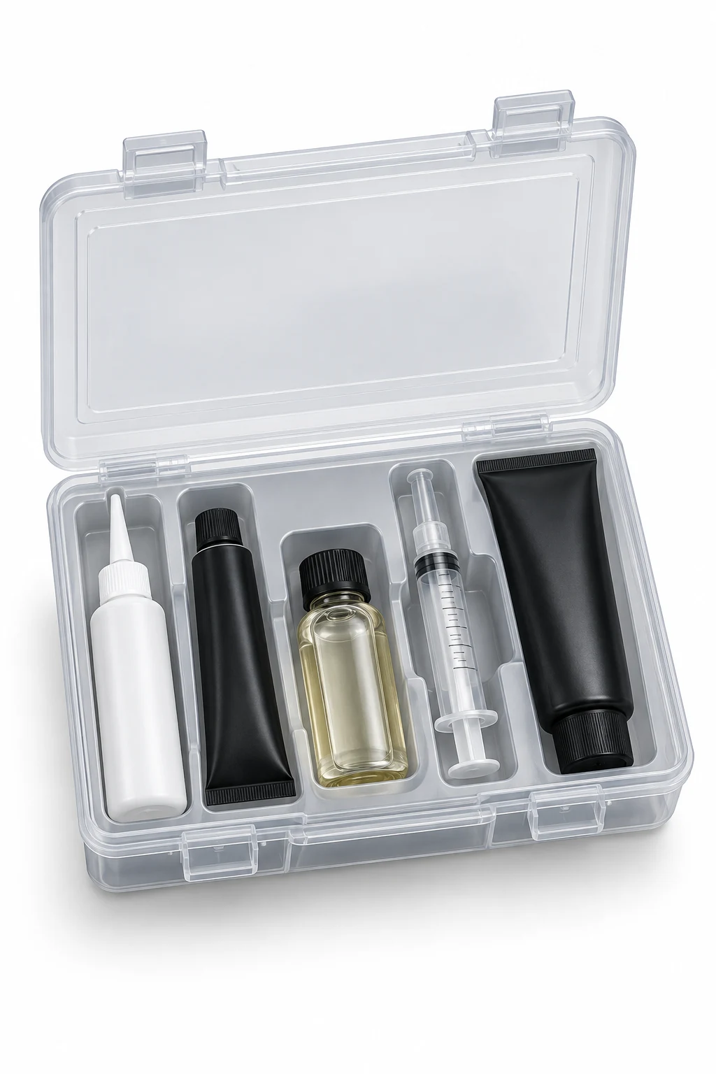 Bicycle & Reel Care Kit with individually closed lubricant containers in a fitted case