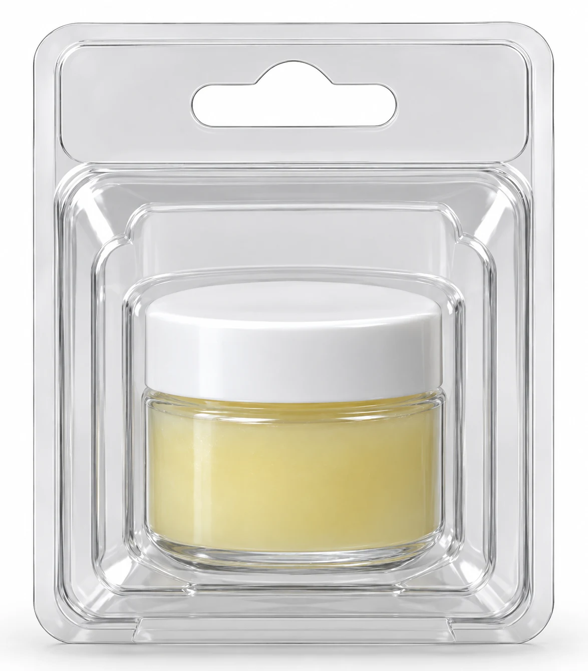 Grease jar in a clear hanging clamshell blister pack