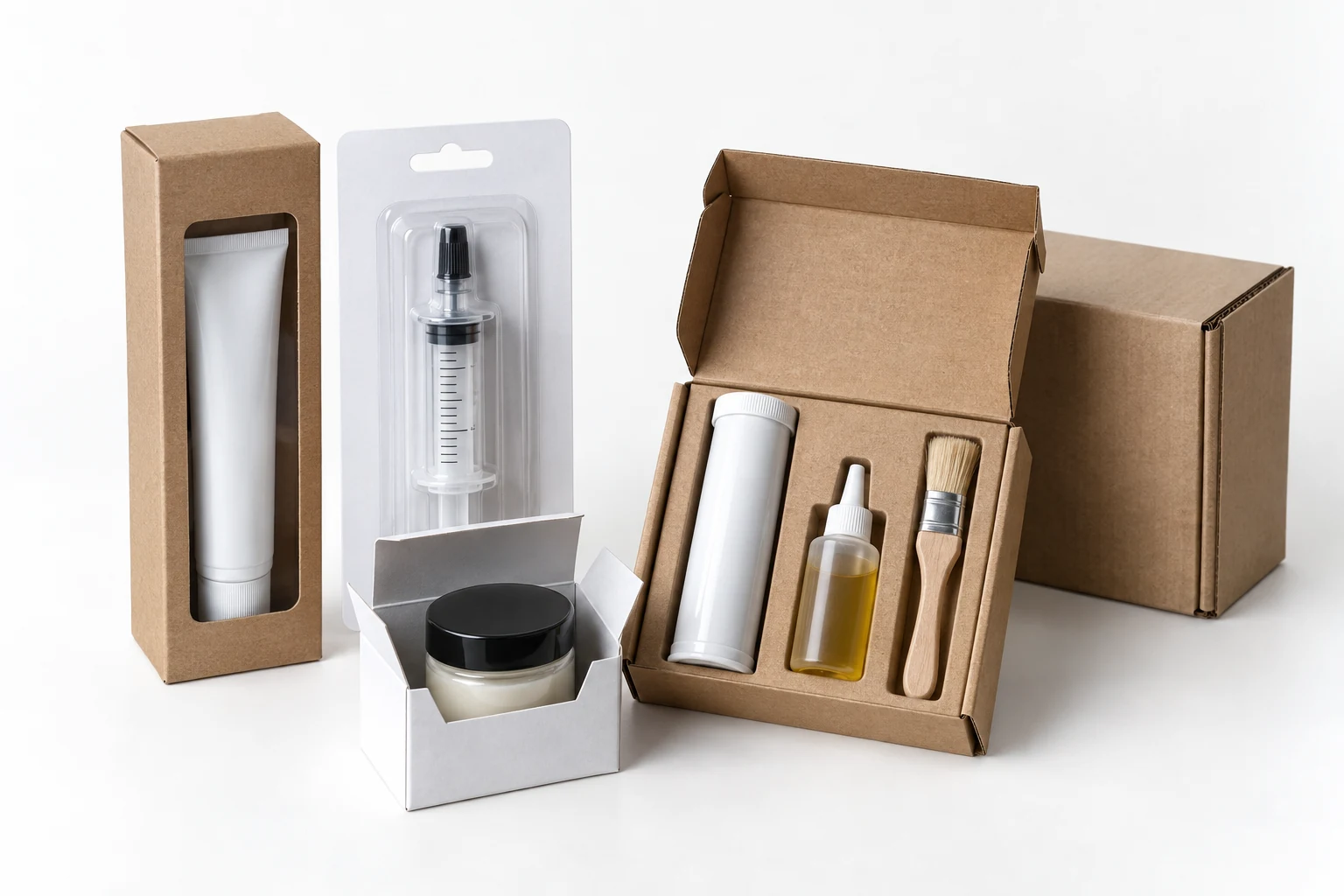 Grease outer packaging collection with window carton, syringe blister, jar box and maintenance kit