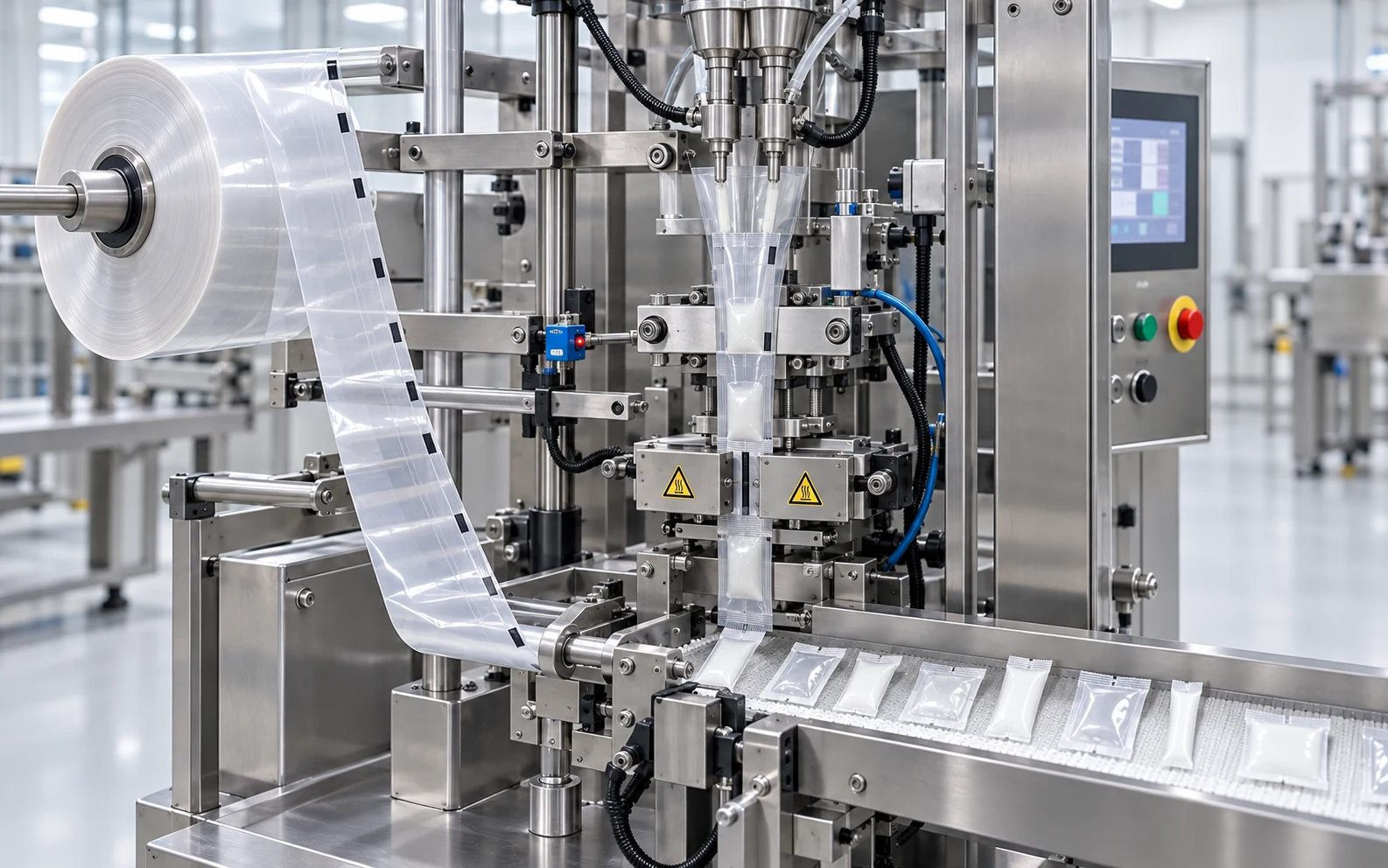 Automated lubricant sachet filling and sealing production line
