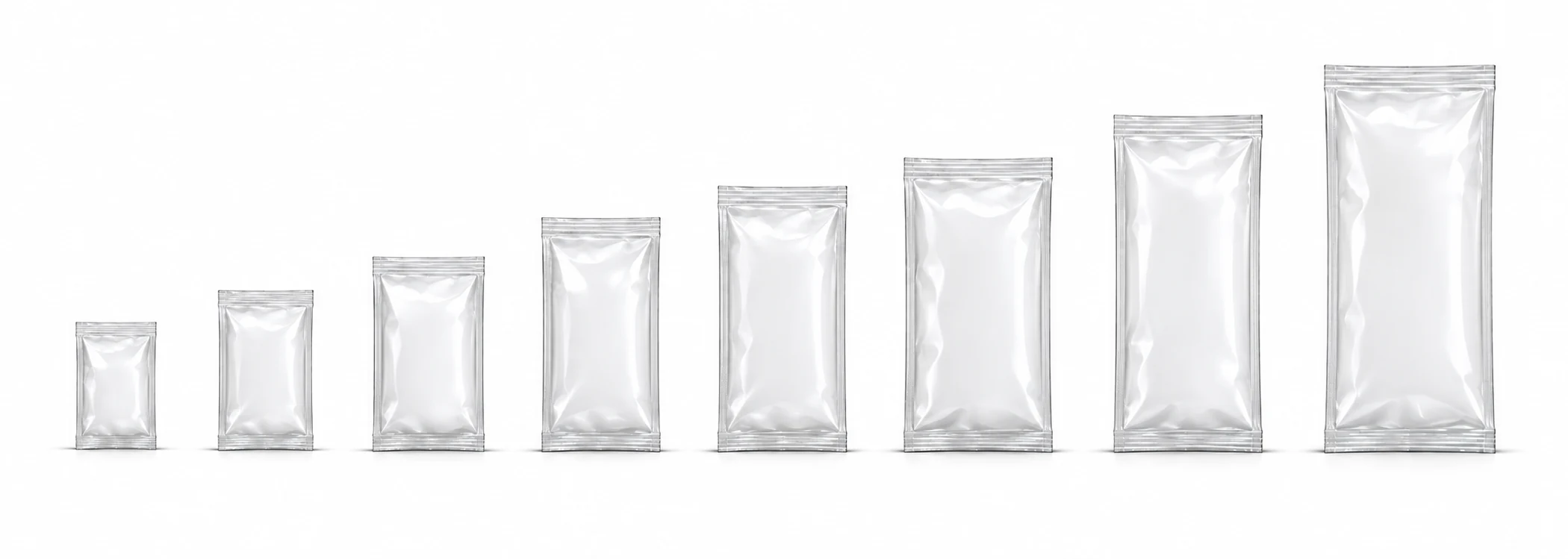 Eight standard lubricant sachet sizes from 1 to 50 grams
