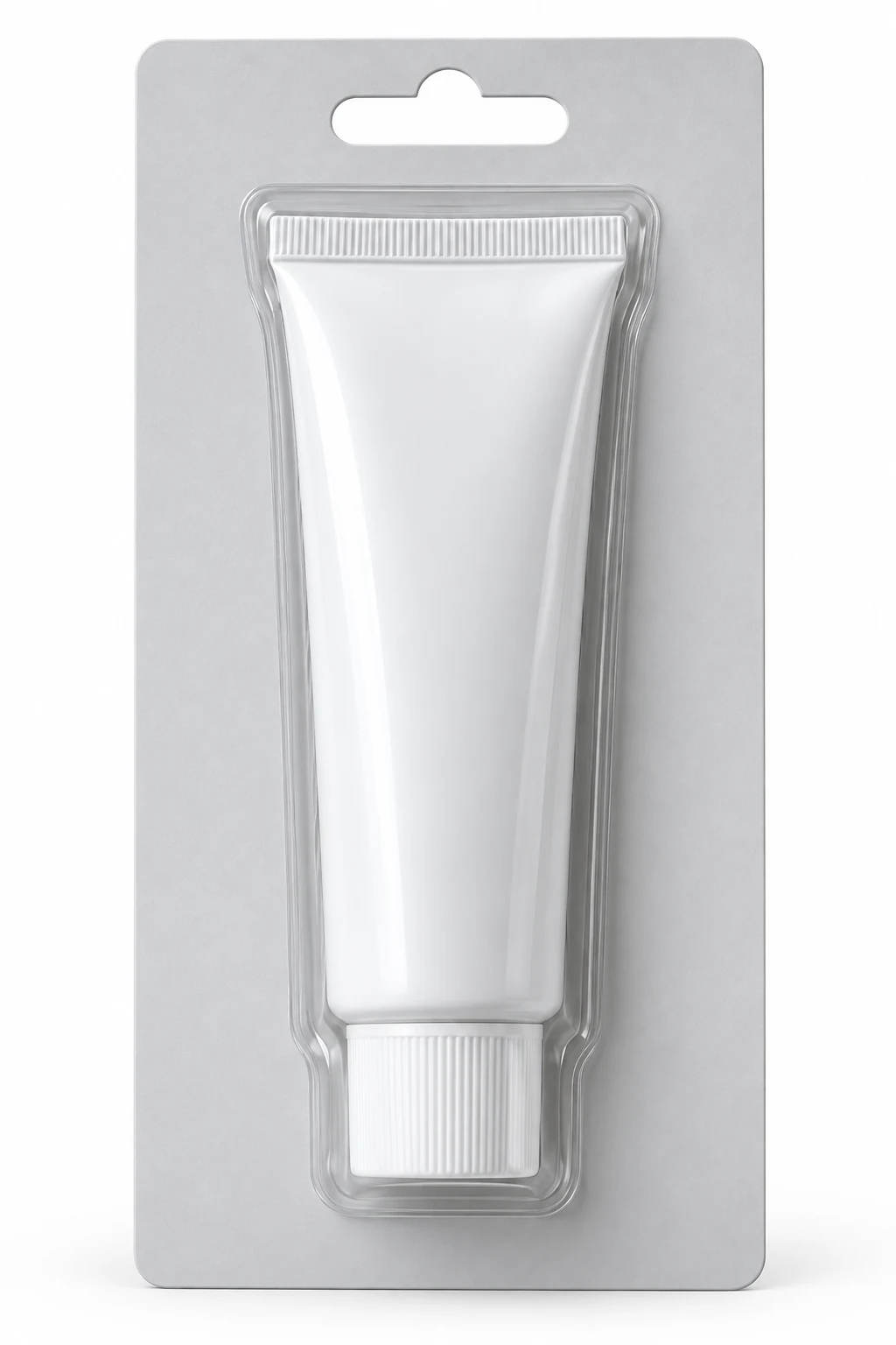 White grease squeeze tube in a clear retail blister pack