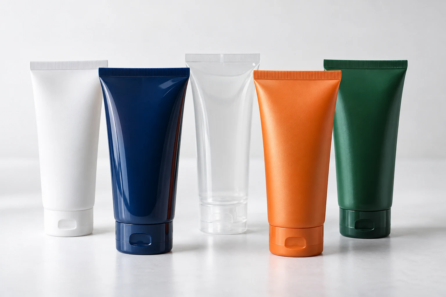 Real plastic tubes showing matte, gloss and transparent finishes